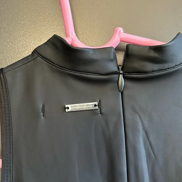 Vegan Leather & Satin Wrap Bodycon Dress - Black - Picture 8 of 12